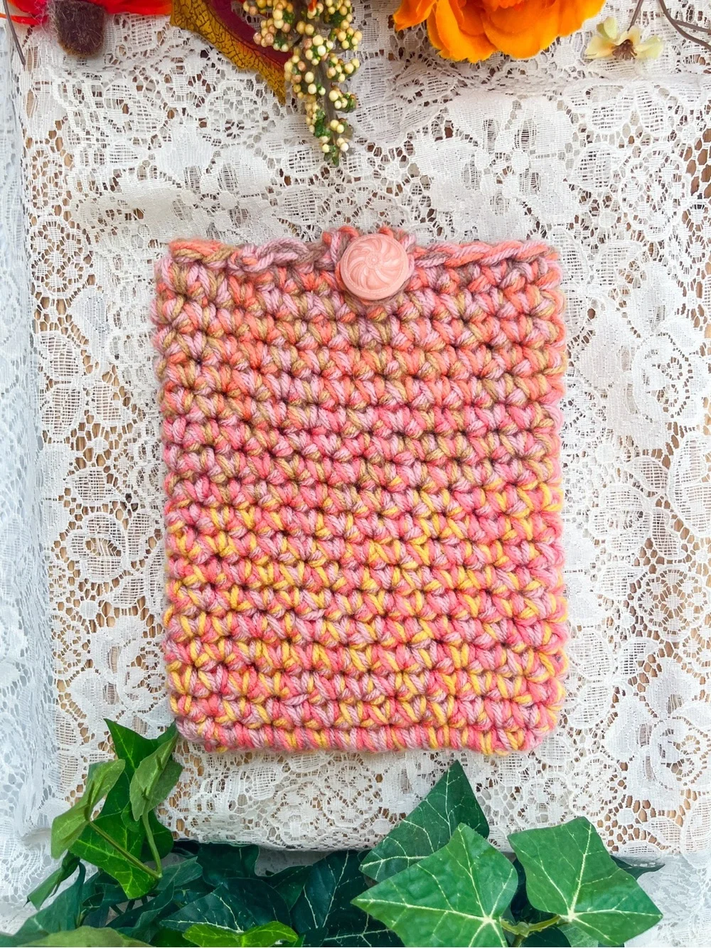 Handmade Chunky Crochet Kindle Case in Pink Multi